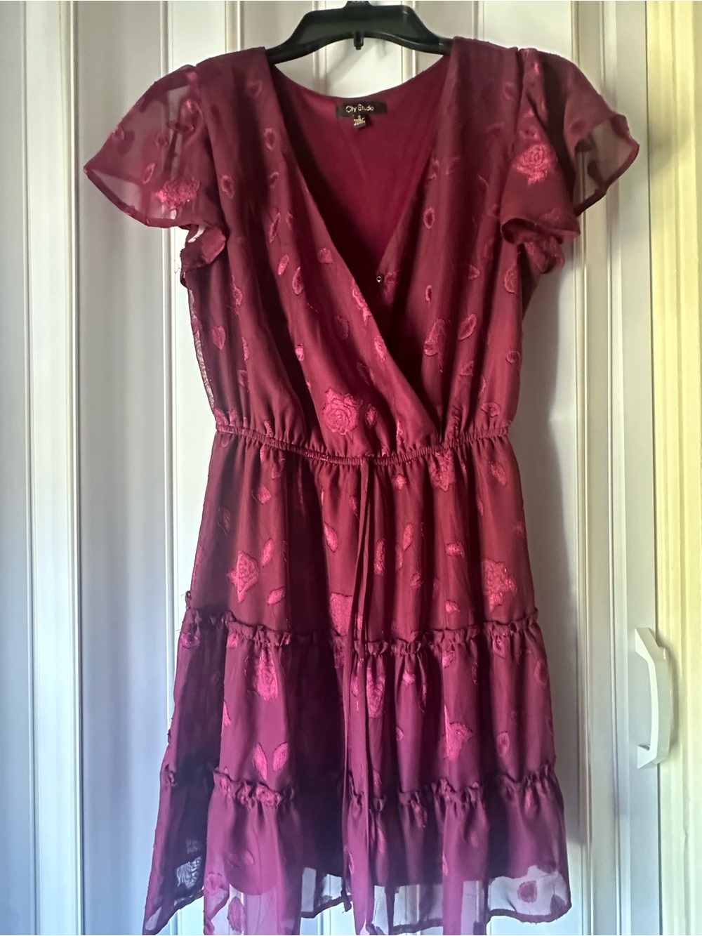 City Studio Wine Red V-Neck Dress